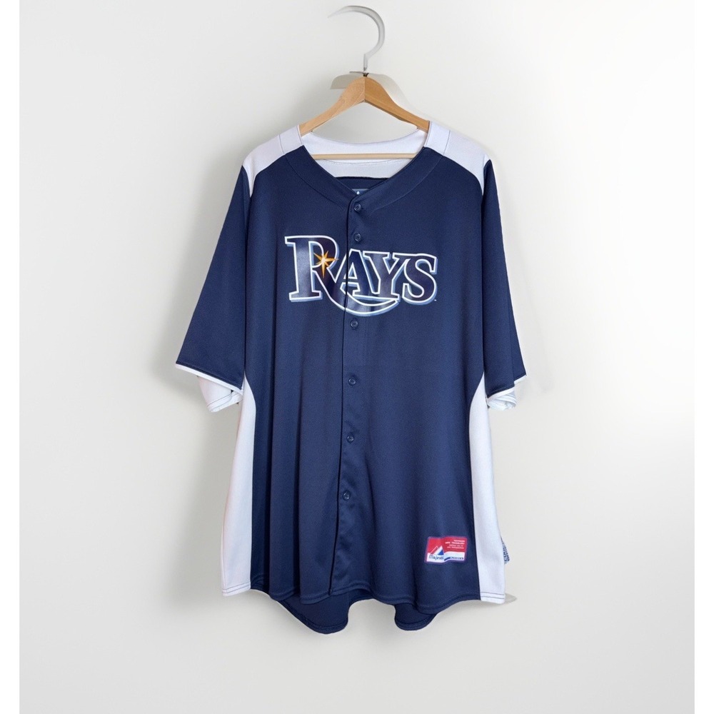 Tampa Bay Rays Majestic MLB Genuine Merchandise Button-Up Jersey 2XL Cool Base